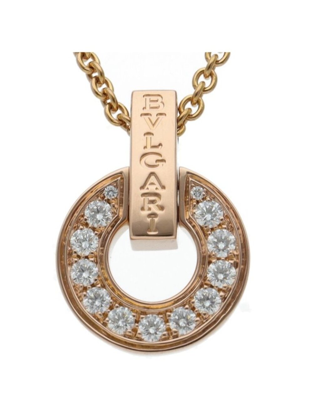 Bvlgari Openwork Diamond Necklace Pink Gold